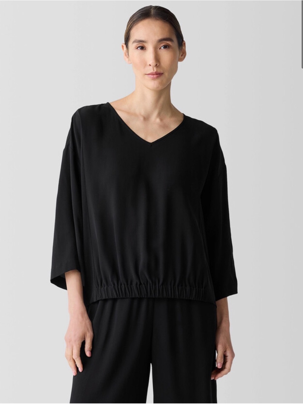 Eileen Fisher Silk Georgette Crepe V-Neck Top-S